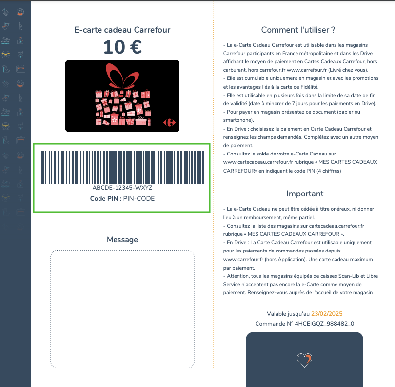 carte cadeau adidas code pin